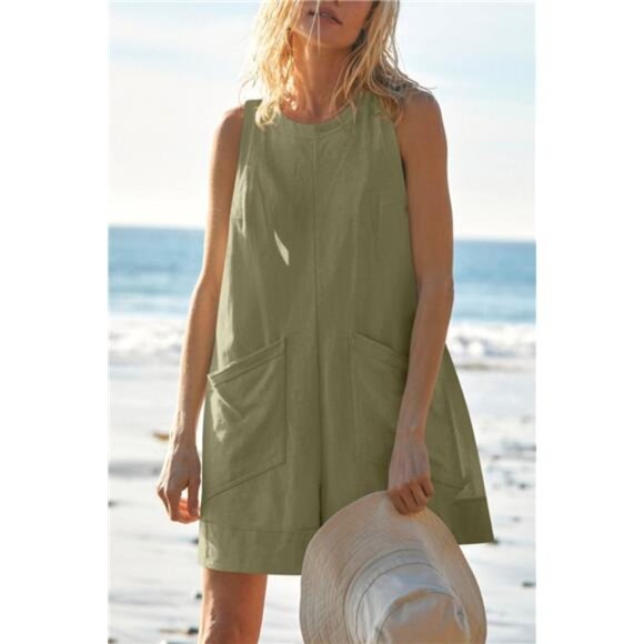 Lovelet Round Neck Sleeveless Romper with Pockets - Picture 5 of 16